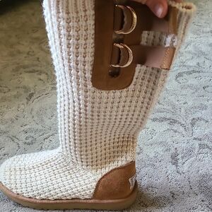 UGG Tan Knit Winter Boots with Suede Trim